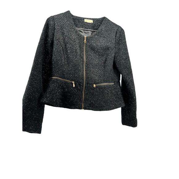Moon Collection Black Metallic Tweed Full Zip Jacket Women's - Picture 1 of 5